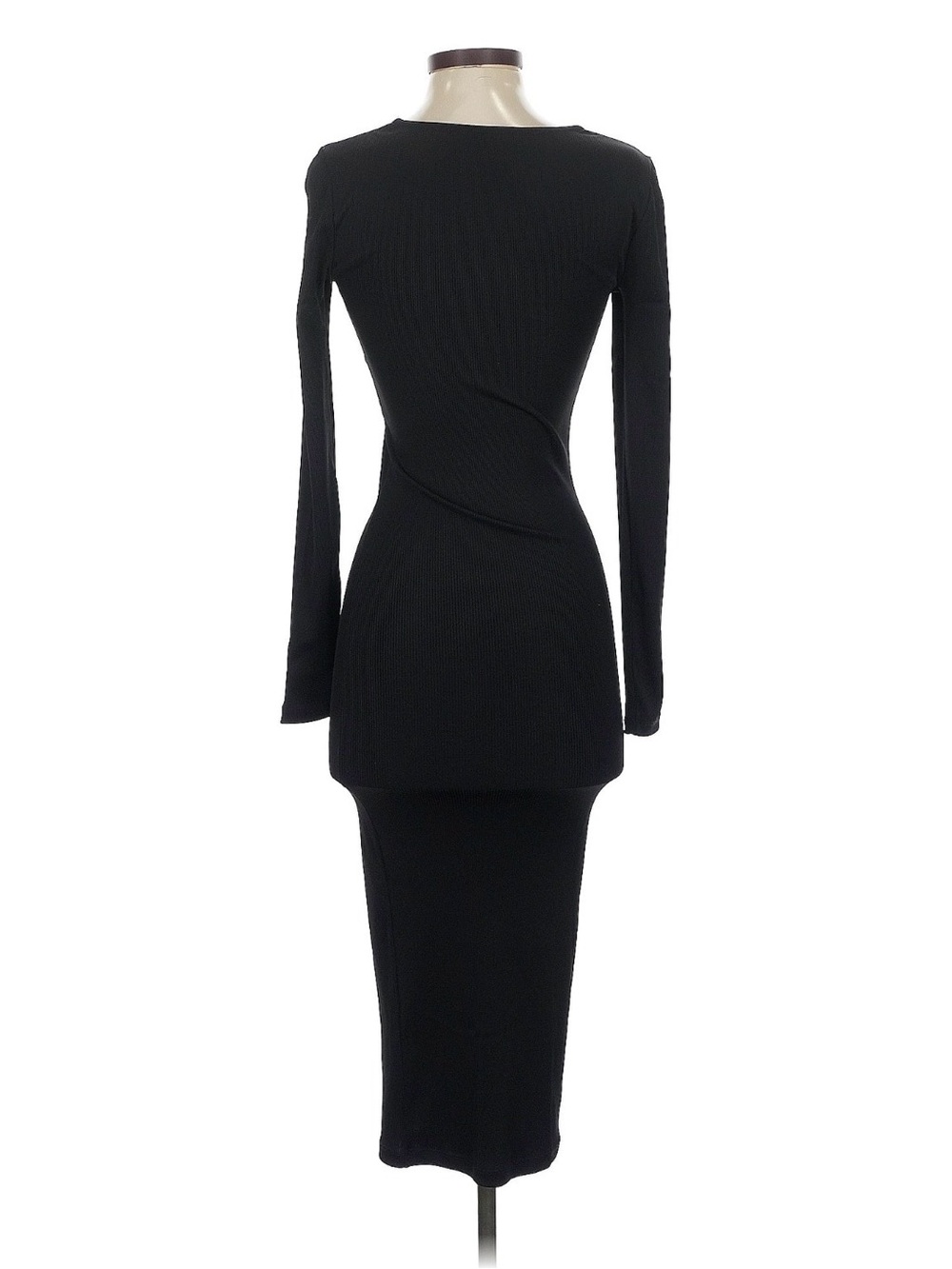 Anine Bing Black Ribbed Scoop-Neck Long Sleeve Midi Dress - Picture 2 of 7